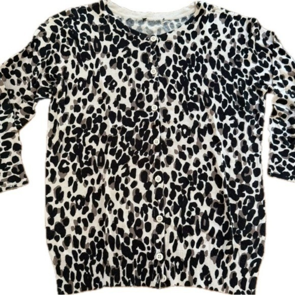 Animal Leopard Print 3/4 Sleeve Button-Up Black Brown Cardigan Women's S-M NWOT - Picture 2 of 8